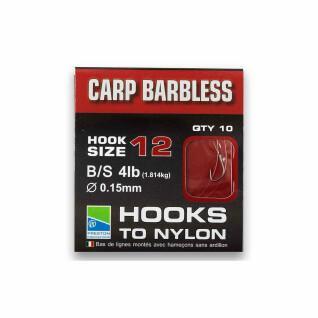 Haken zonder weerhaken Preston Carp Hooks to Nylon Size 12 x10